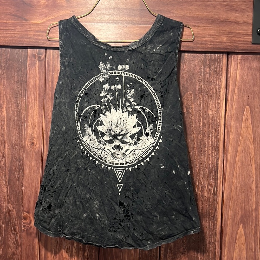 Super Distressed Open Back Lotus Tank